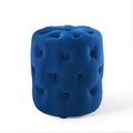 Amour Tufted Button Round Performance Velvet Ottoman - Navy