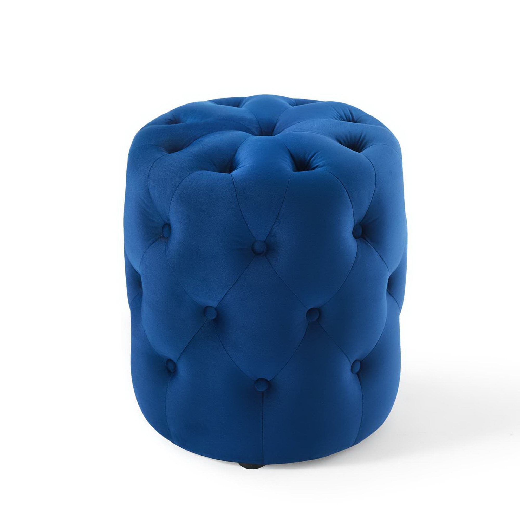 Amour Tufted Button Round Performance Velvet Ottoman - Navy