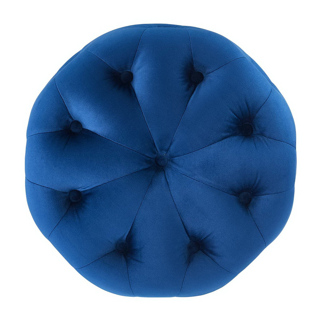Amour Tufted Button Round Performance Velvet Ottoman - Navy