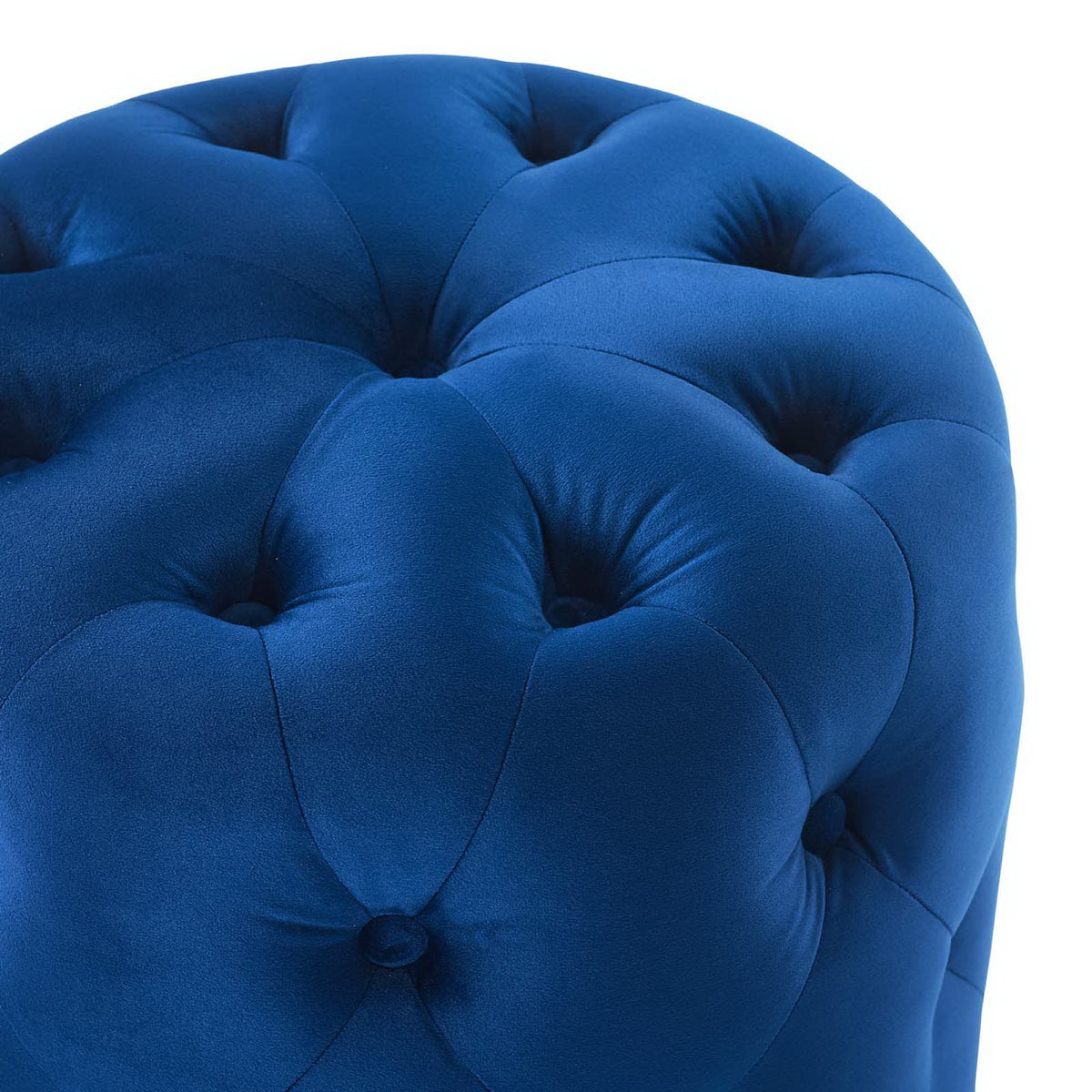 Amour Tufted Button Round Performance Velvet Ottoman - Navy