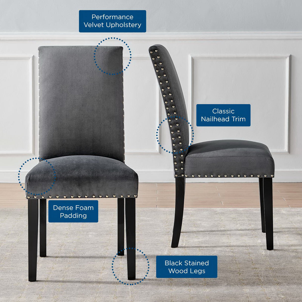 Parcel Performance Velvet Dining Side Chairs Set of 2 - Charcoal