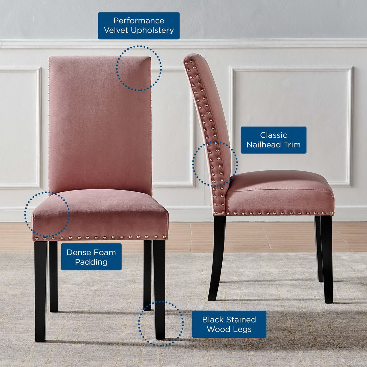 Parcel Performance Velvet Dining Side Chairs Set of 2 - Dusty Rose