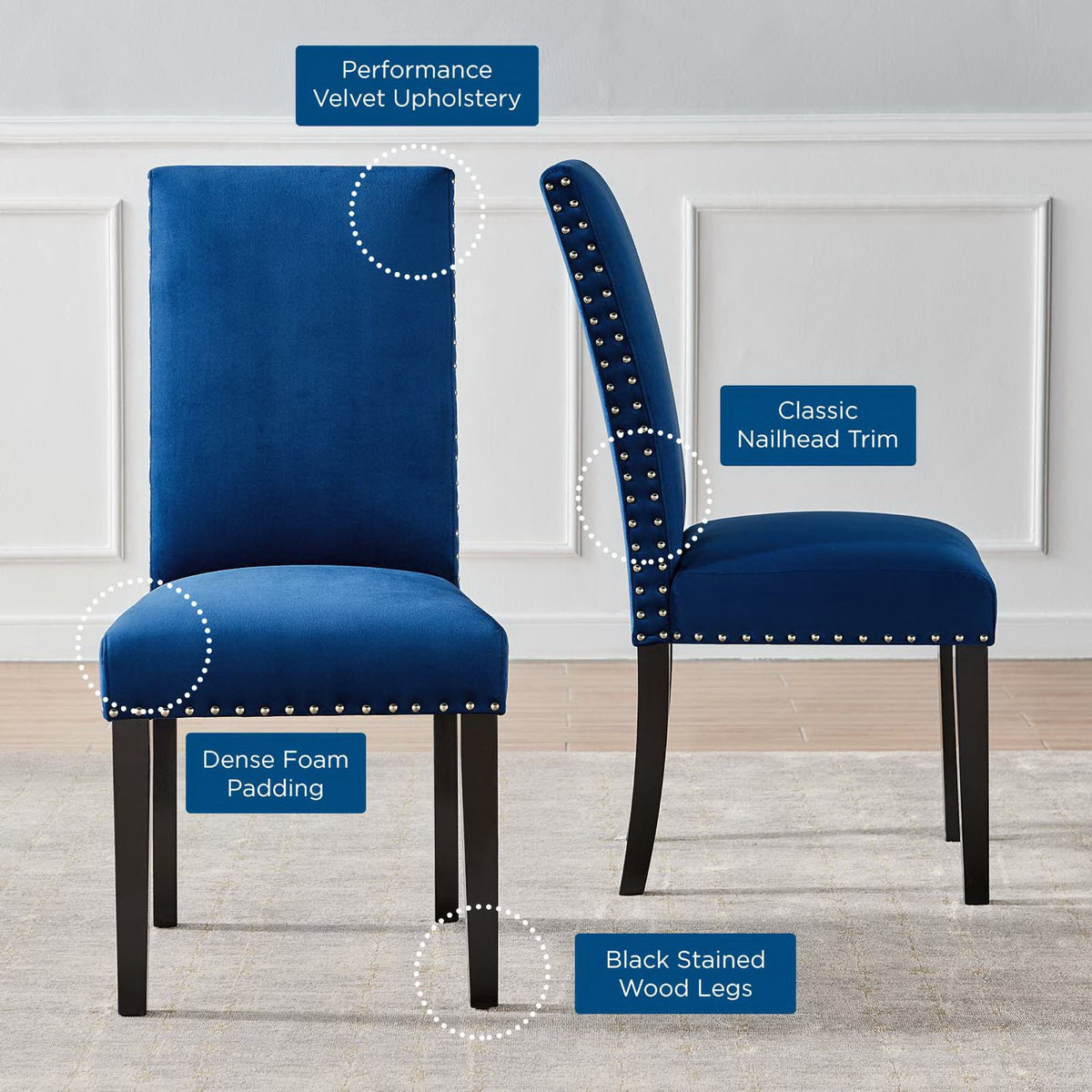 Parcel Performance Velvet Dining Side Chairs Set of 2 - Navy