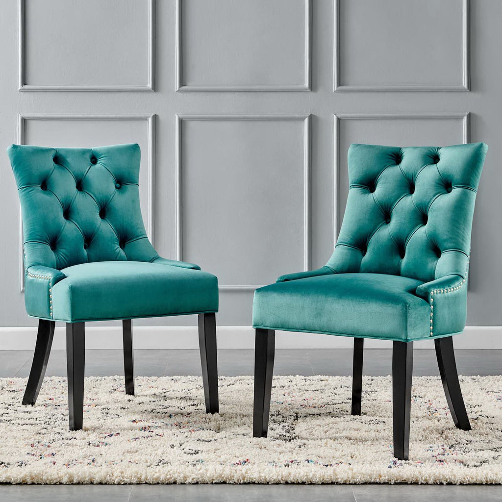 Regent Tufted Performance Velvet Dining Side Chairs Set of 2 - Teal
