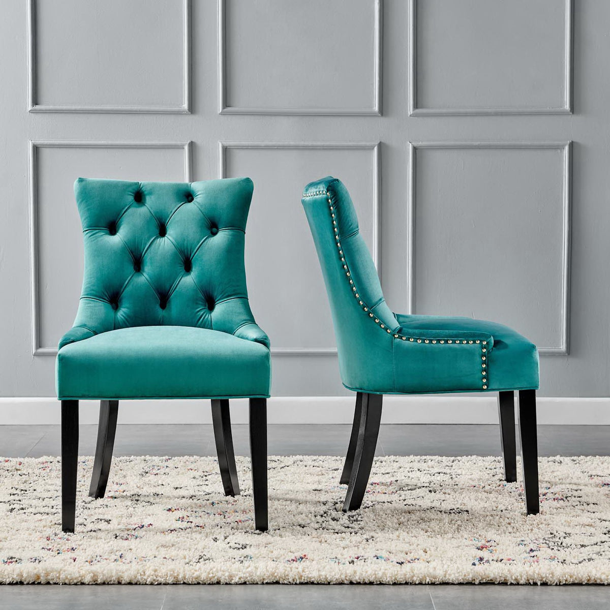 Regent Tufted Performance Velvet Dining Side Chairs Set of 2 - Teal