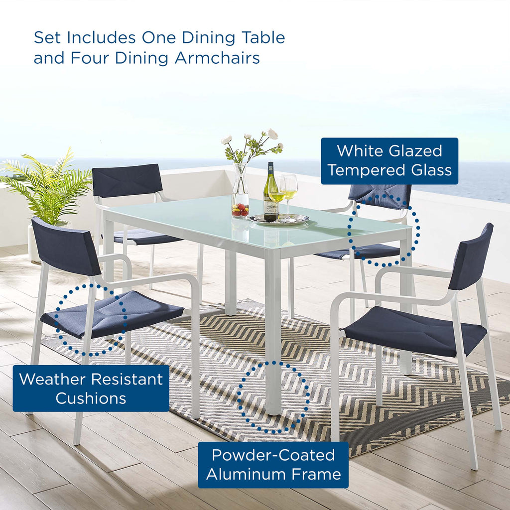 Raleigh 5 Piece Outdoor Patio Aluminum Dining Set - White Navy