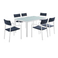 Raleigh 7 Piece Outdoor Patio Aluminum Dining Set - White Navy