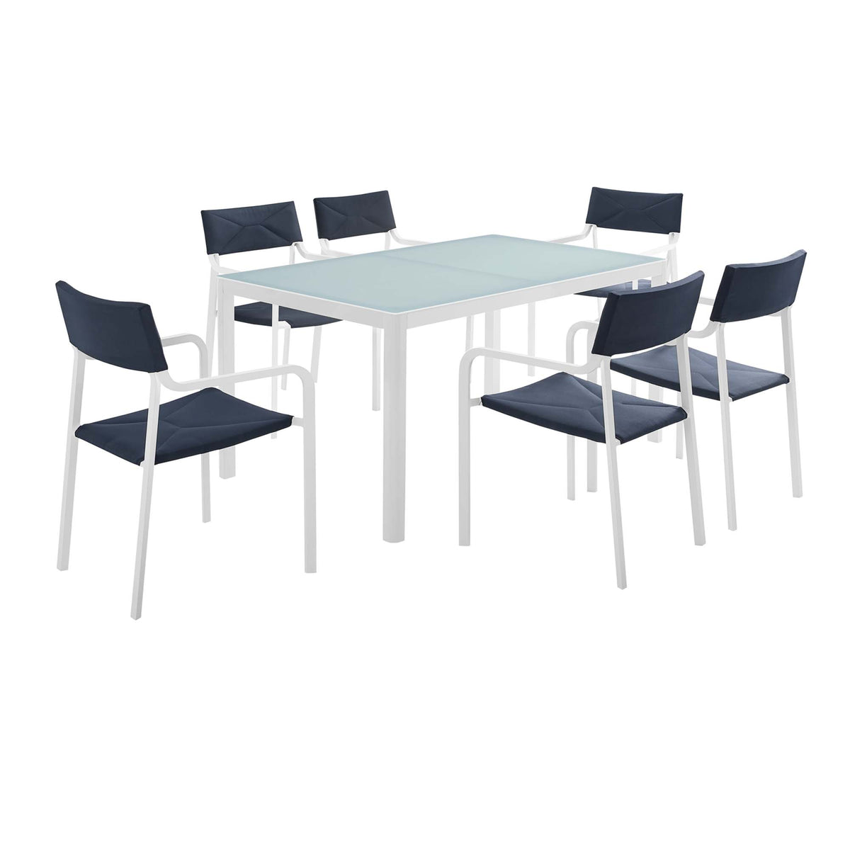 Raleigh 7 Piece Outdoor Patio Aluminum Dining Set - White Navy