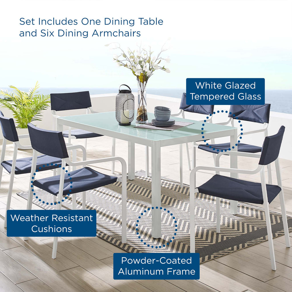 Raleigh 7 Piece Outdoor Patio Aluminum Dining Set - White Navy