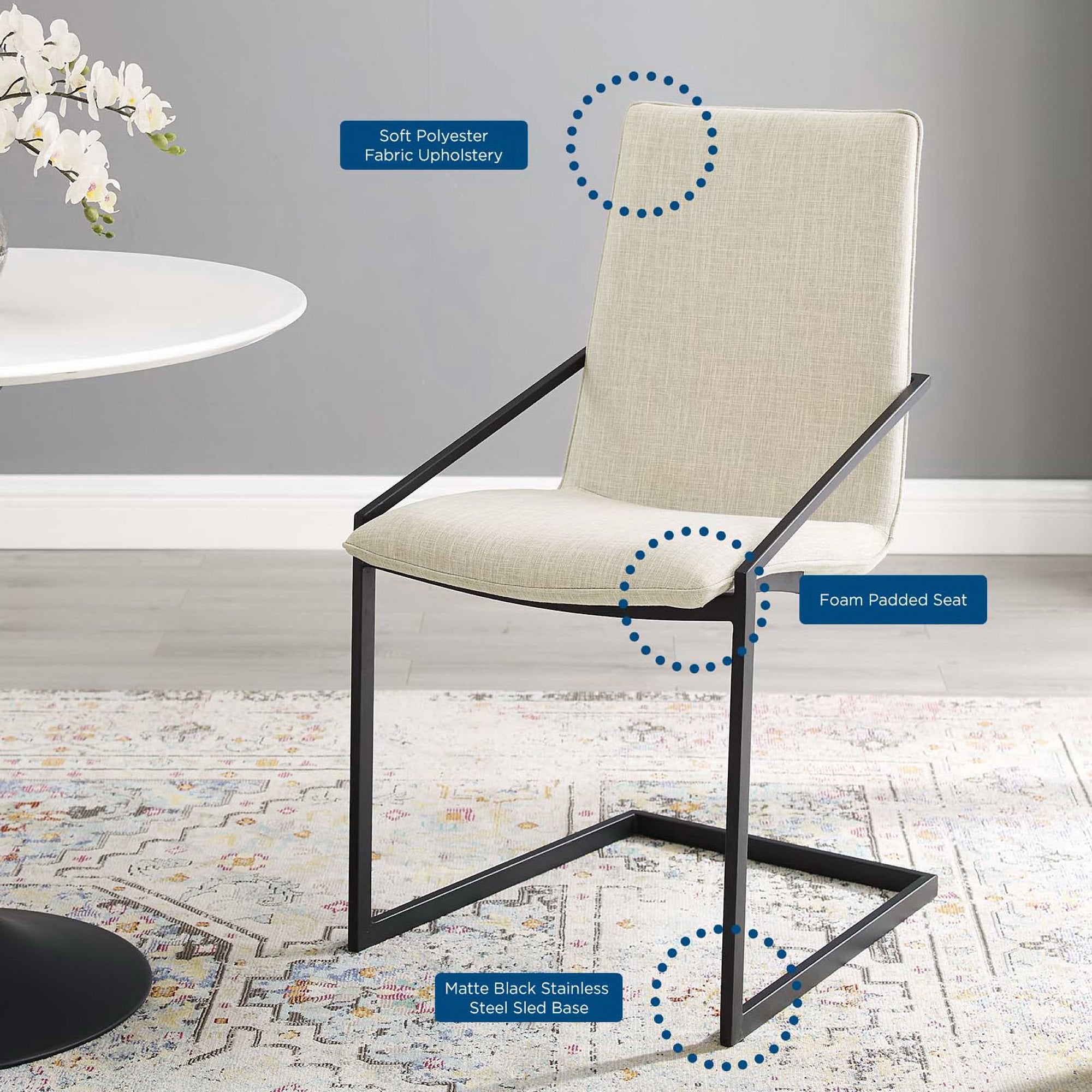 Pitch Upholstered Fabric Dining Armchair - Black Beige