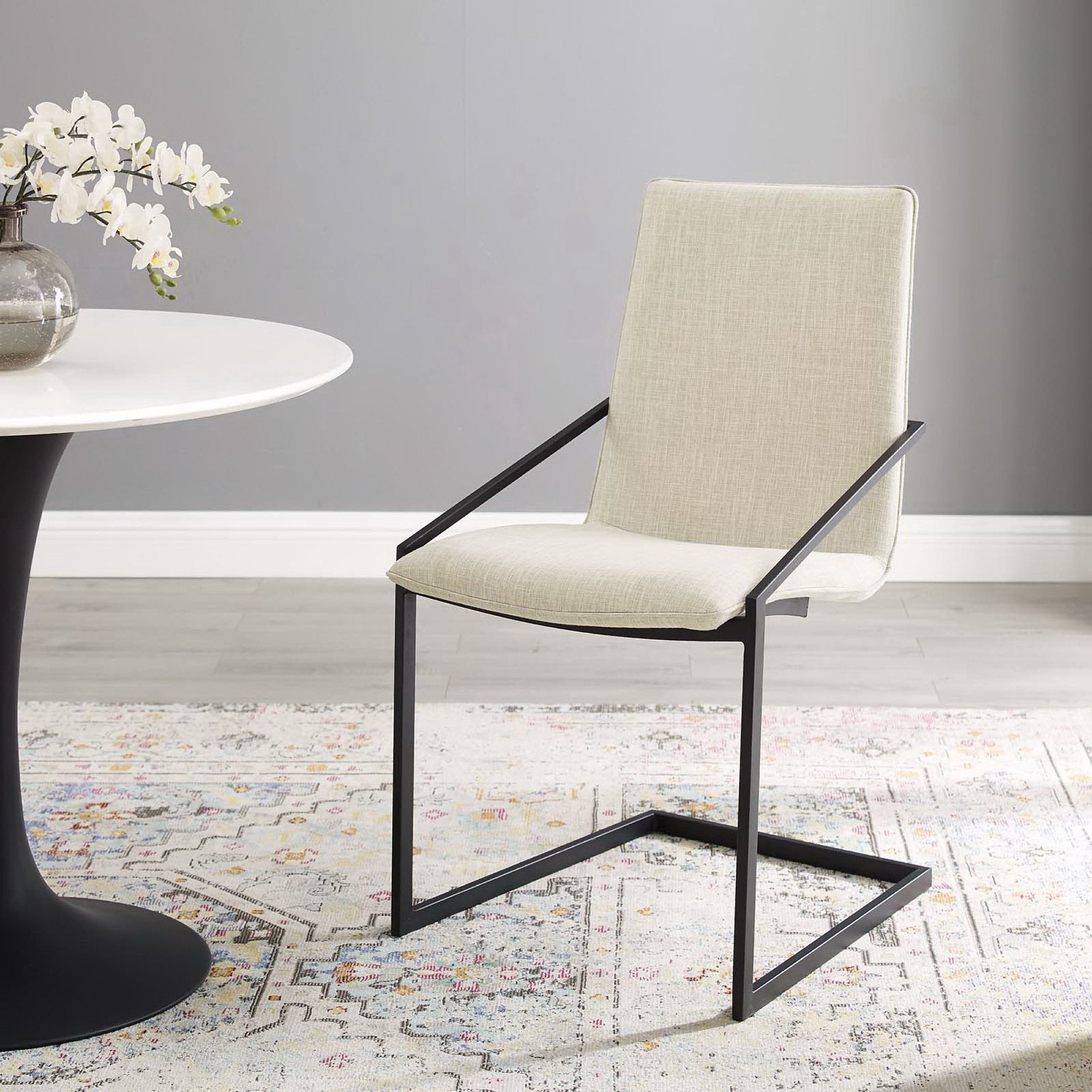 Pitch Upholstered Fabric Dining Armchair - Black Beige