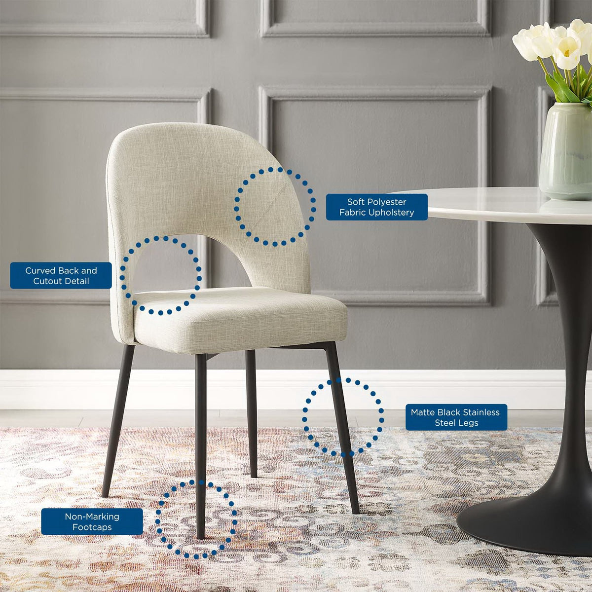 Rouse Upholstered Fabric Dining Side Chair - Black Beige