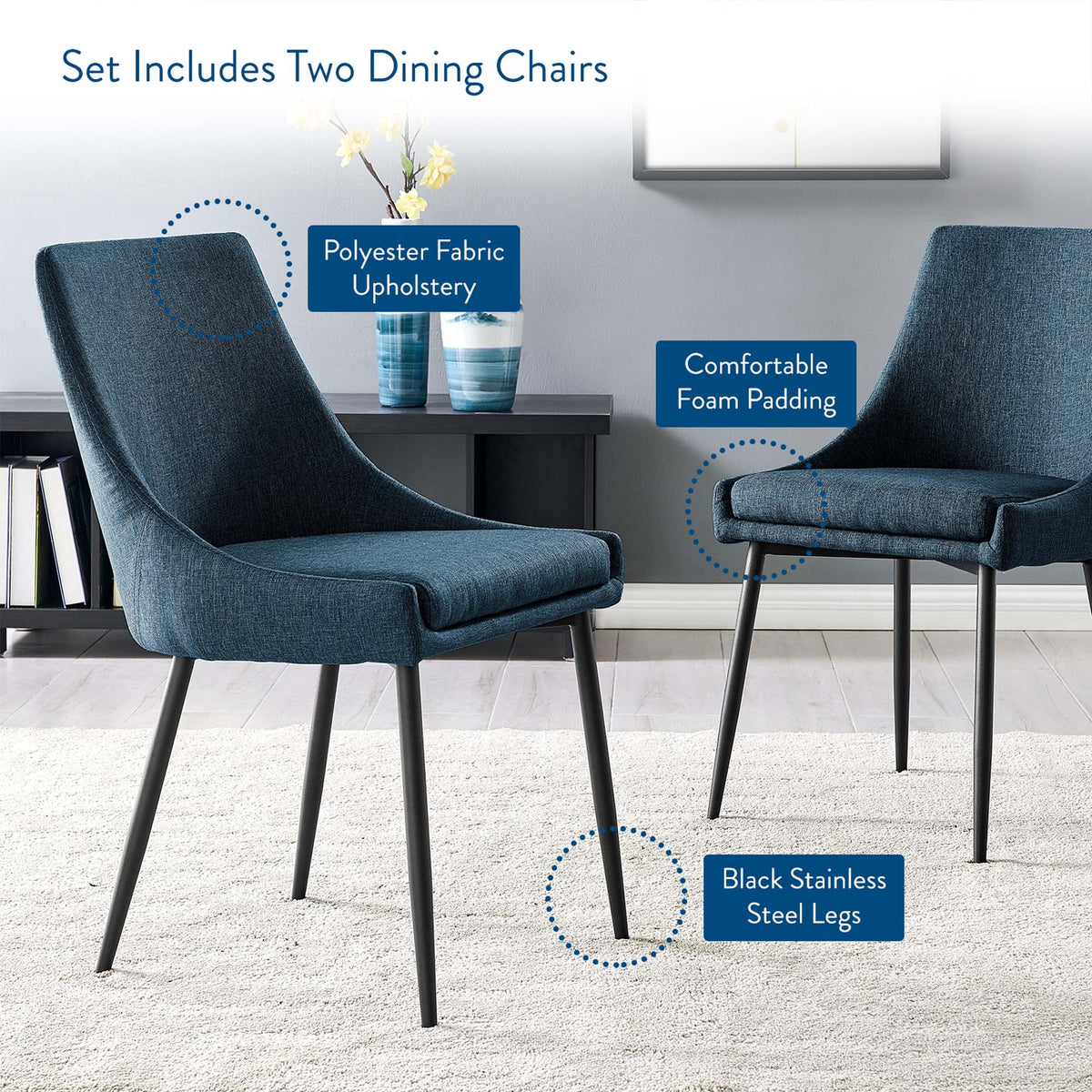 Viscount Upholstered Fabric Dining Chairs Set of 2 - Black Azure