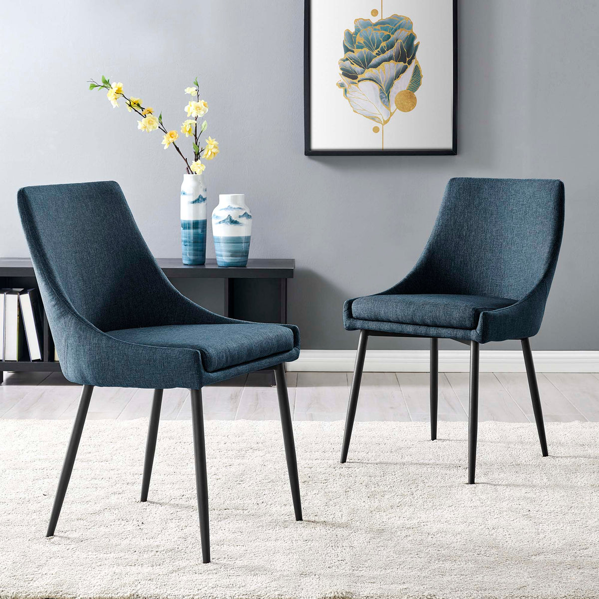 Viscount Upholstered Fabric Dining Chairs Set of 2 - Black Azure