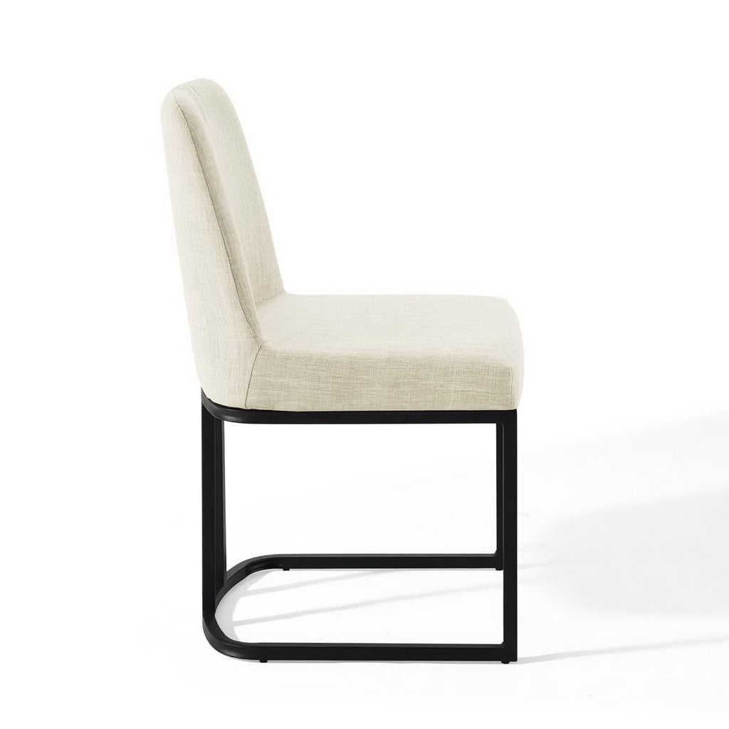 Amplify Sled Base Upholstered Fabric Dining Side Chair - Black Beige