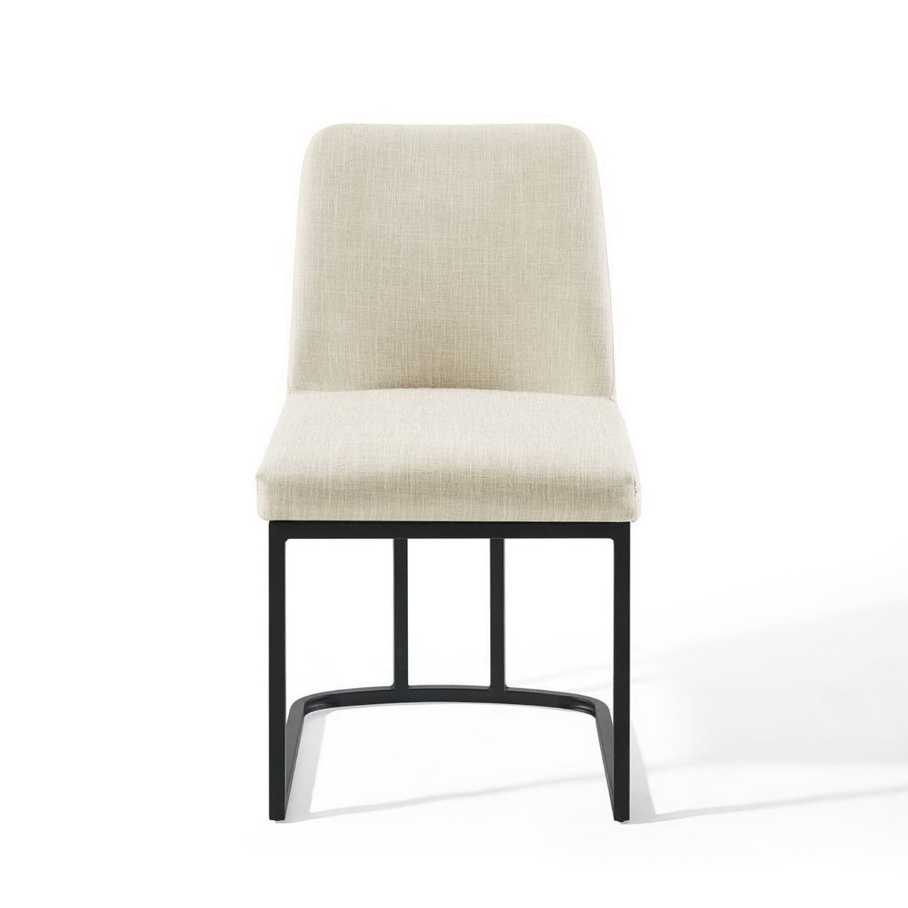 Amplify Sled Base Upholstered Fabric Dining Side Chair - Black Beige
