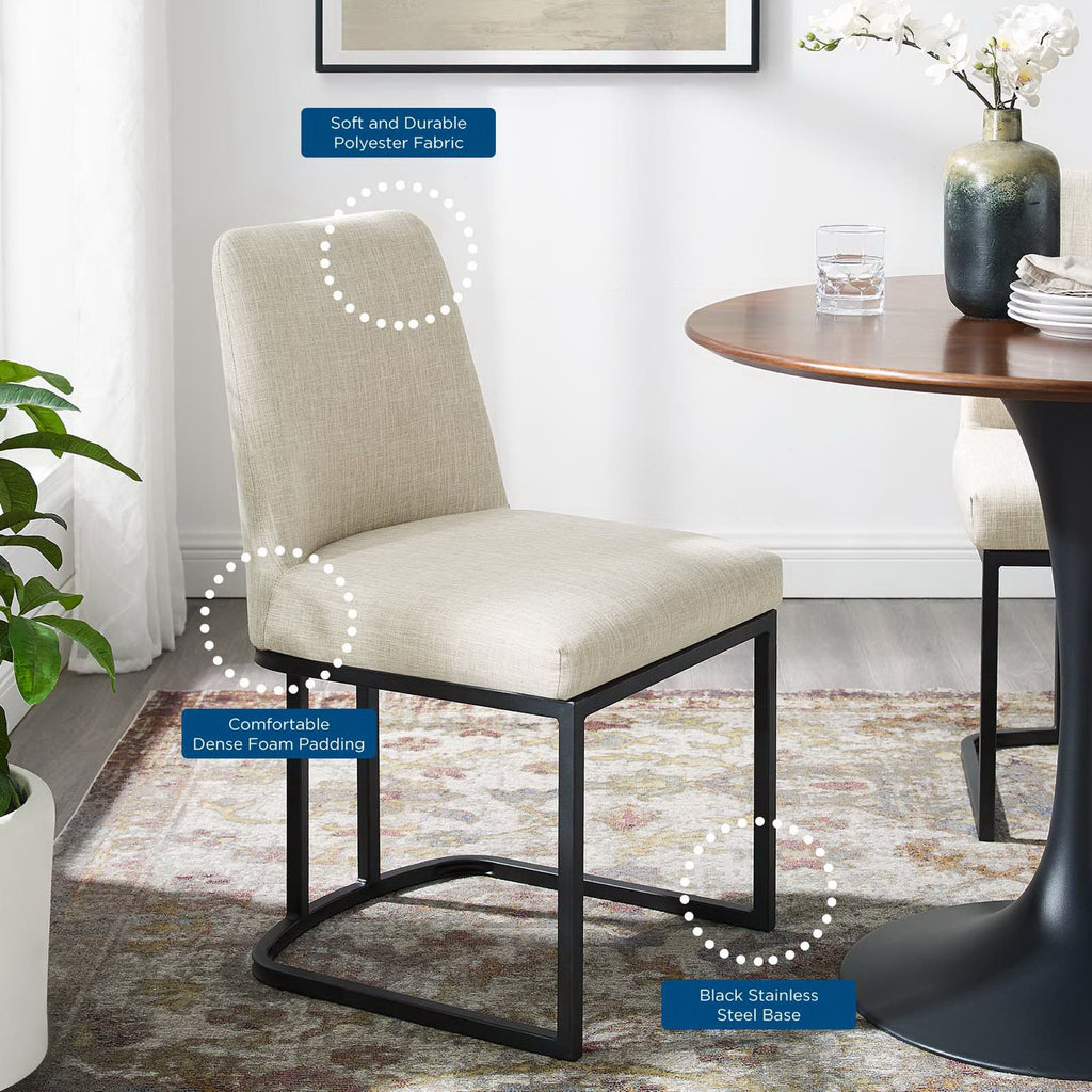 Amplify Sled Base Upholstered Fabric Dining Side Chair - Black Beige