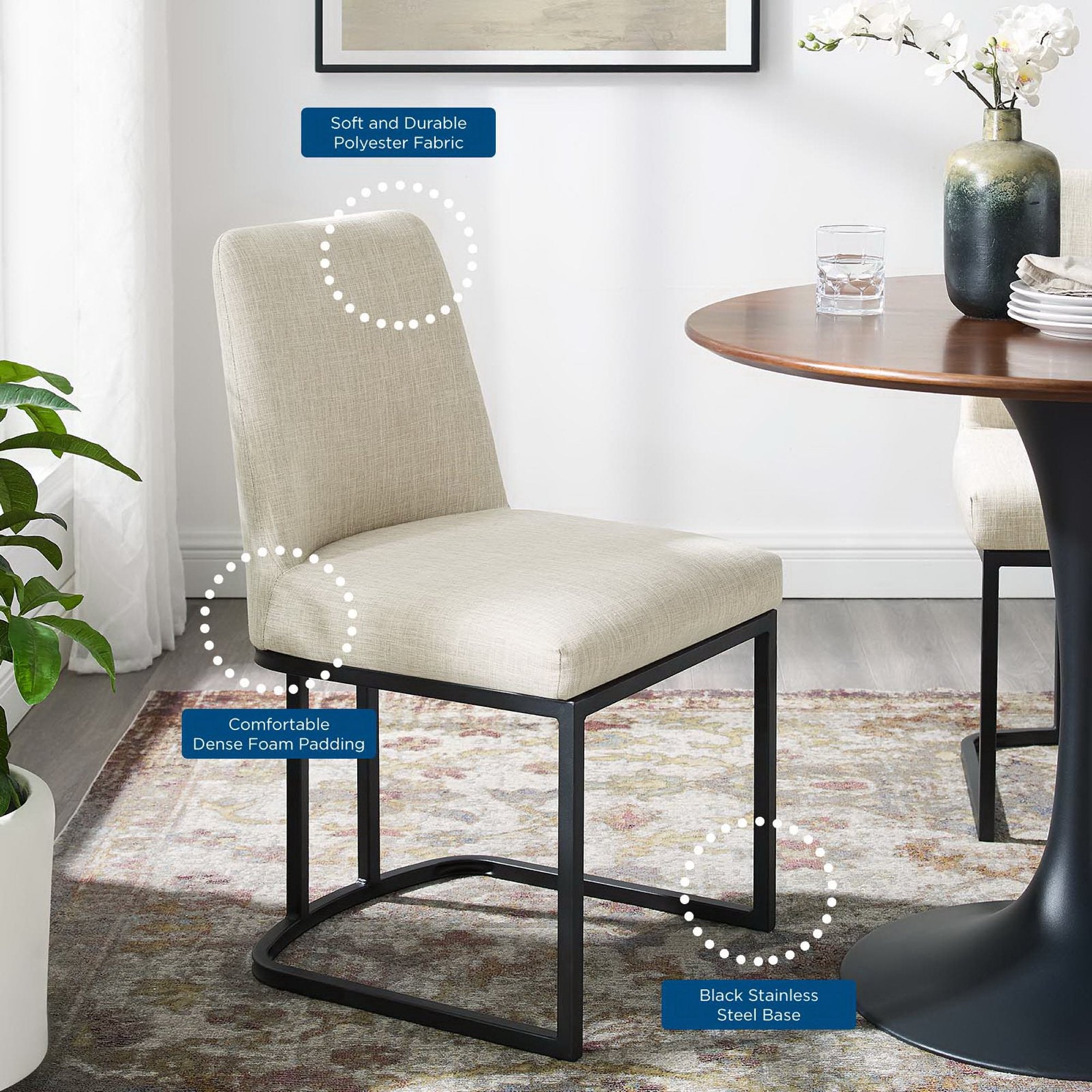 Amplify Sled Base Upholstered Fabric Dining Side Chair - Black Beige