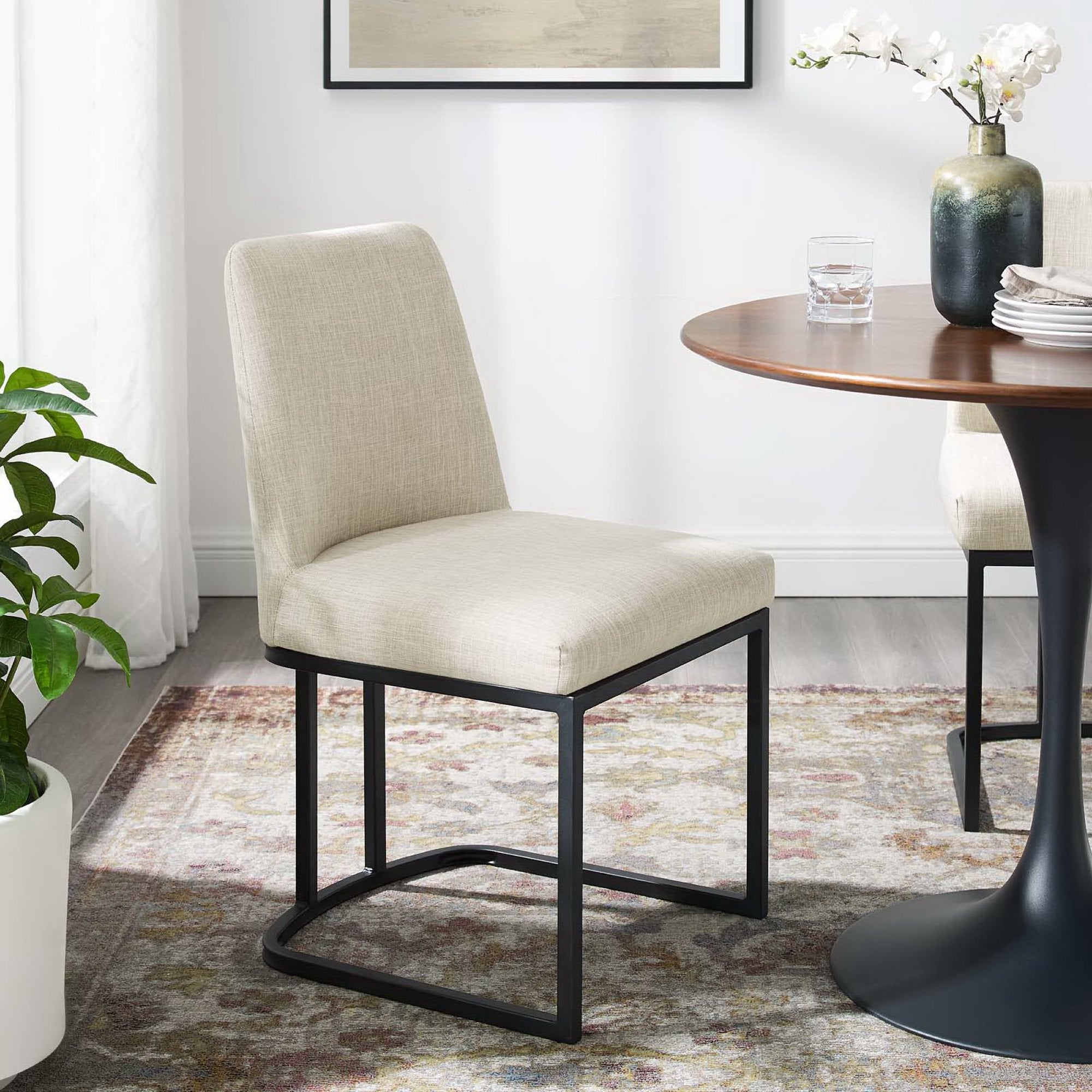 Amplify Sled Base Upholstered Fabric Dining Side Chair - Black Beige