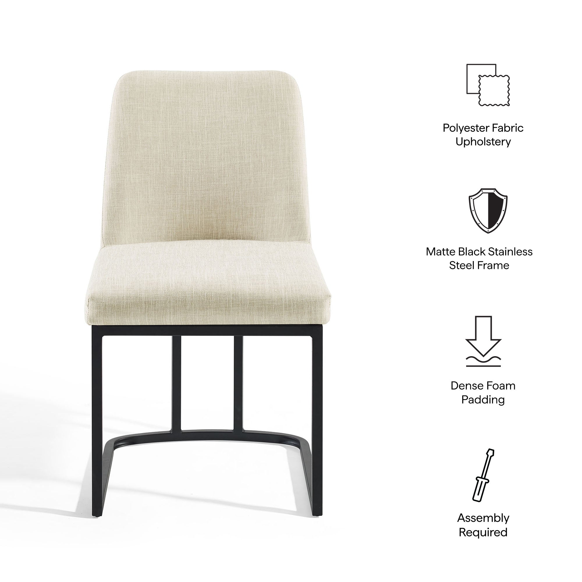 Amplify Sled Base Upholstered Fabric Dining Side Chair - Black Beige