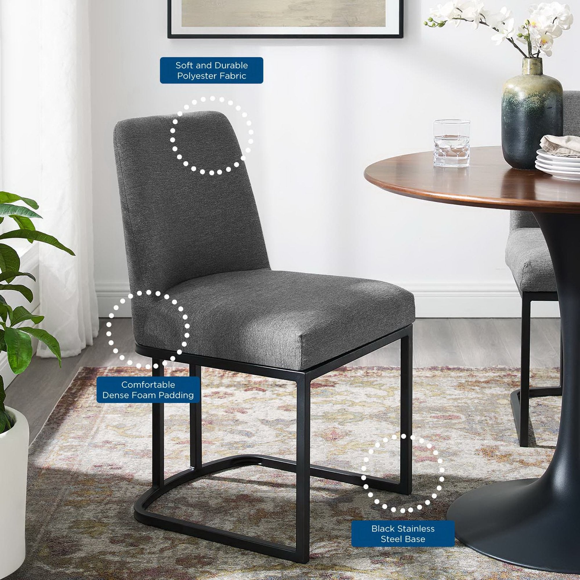 Amplify Sled Base Upholstered Fabric Dining Side Chair - Black Charcoal