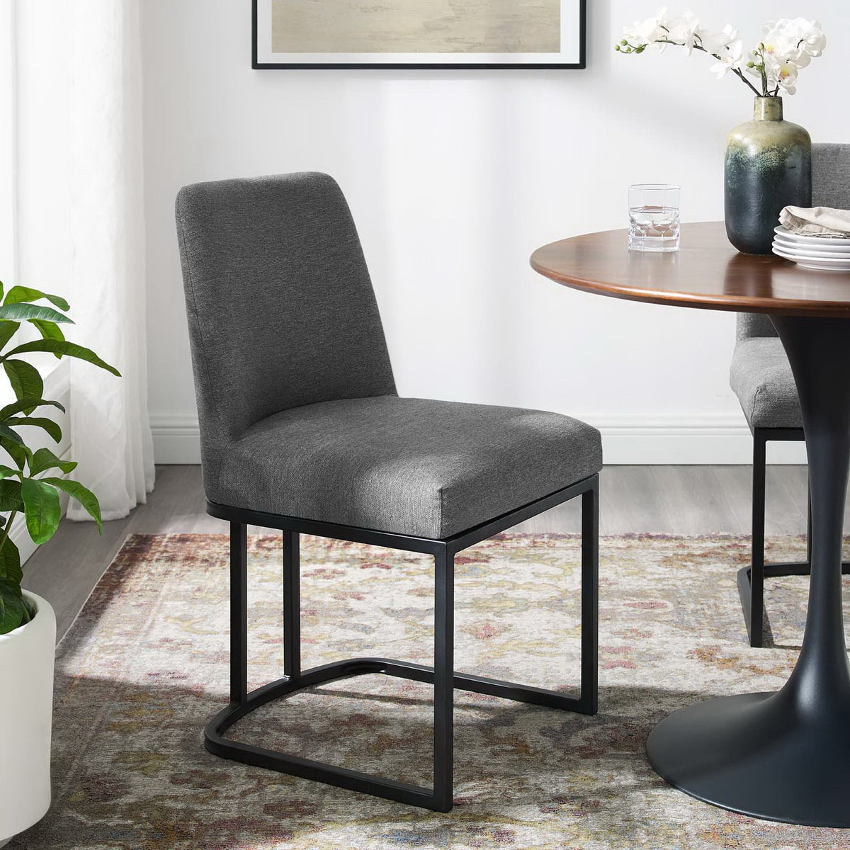 Amplify Sled Base Upholstered Fabric Dining Side Chair - Black Charcoal