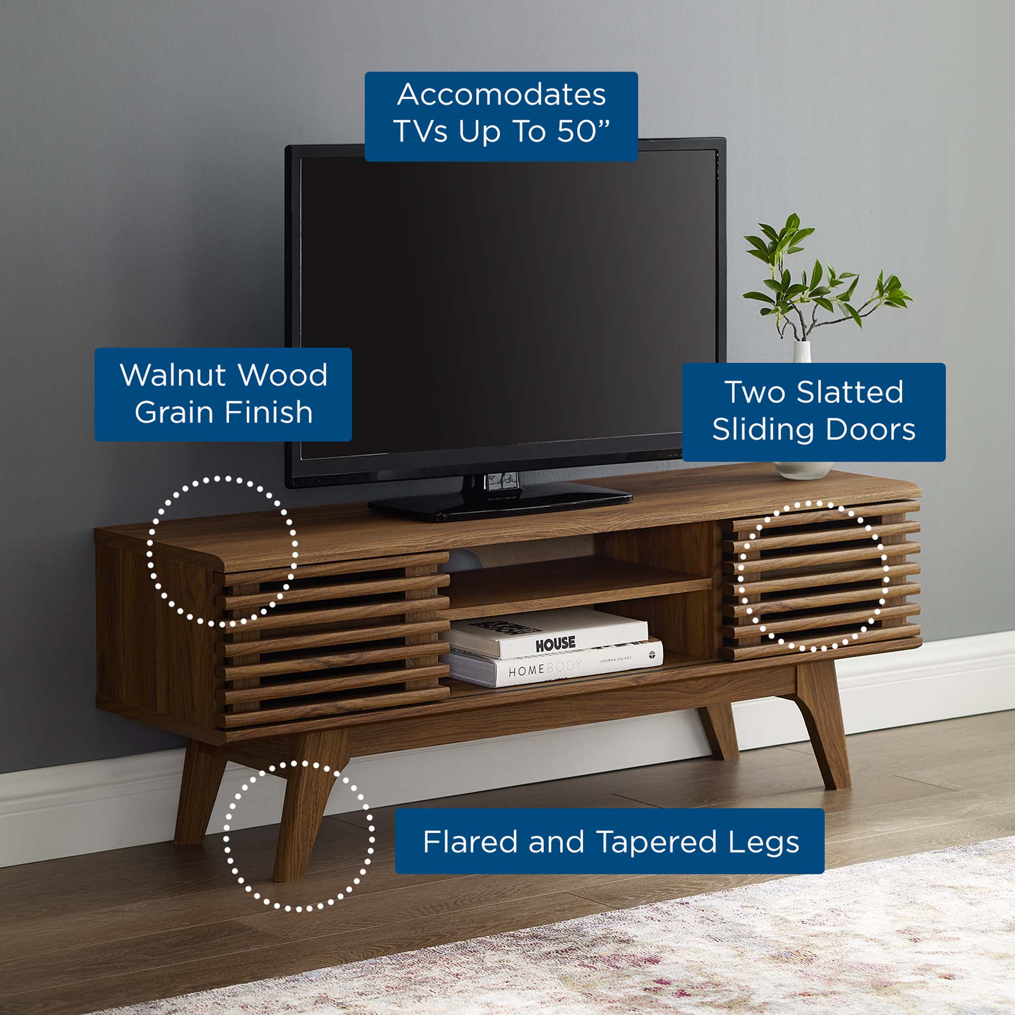 Render 46" Media Console TV Stand - Walnut