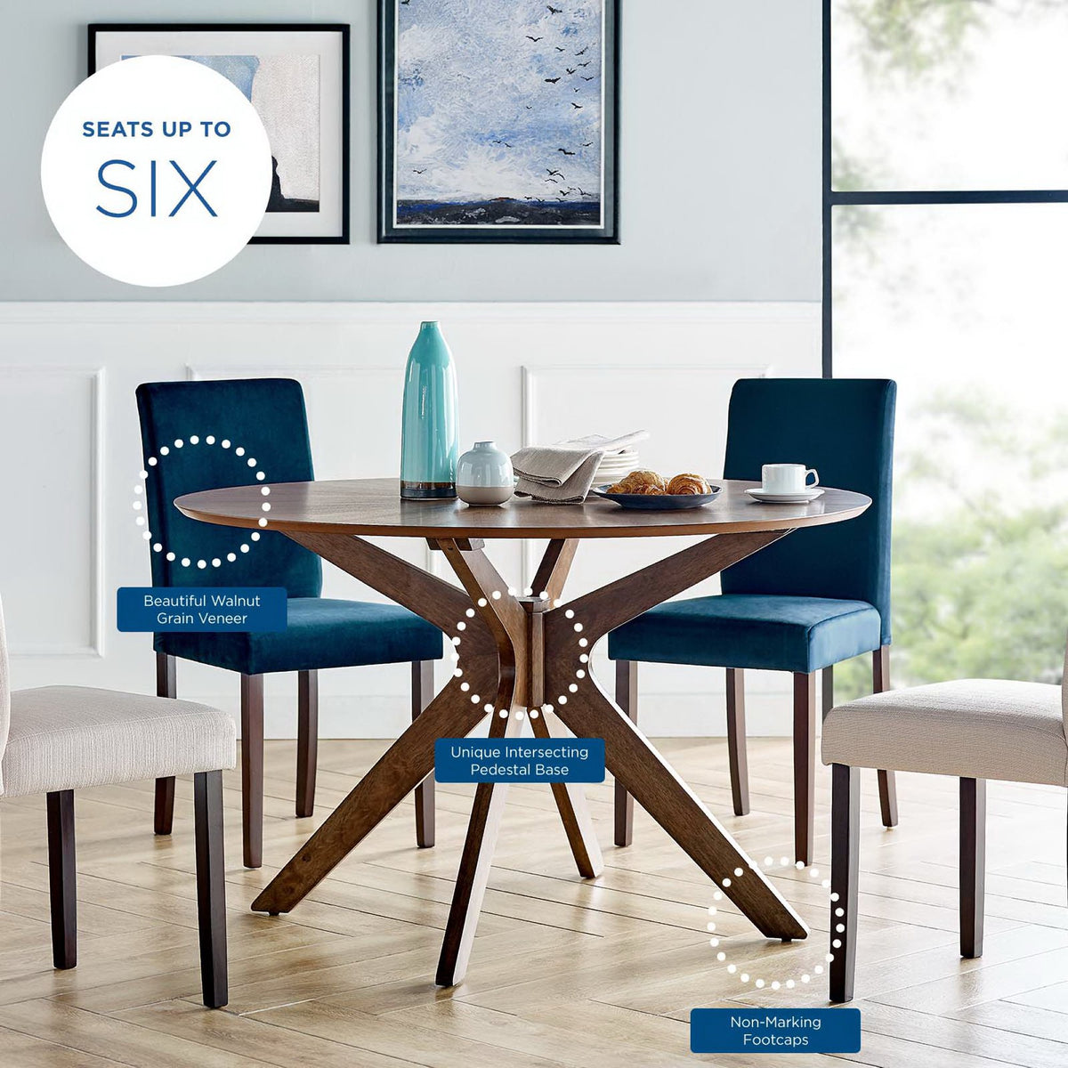 Crossroads 47" Round Wood Dining Table - Walnut