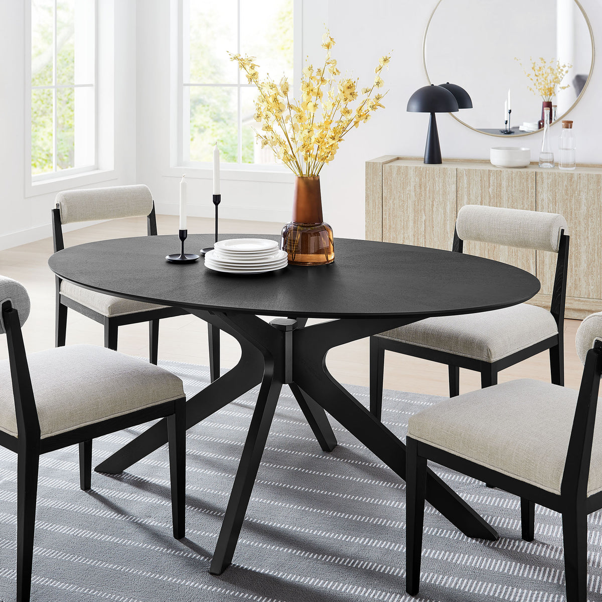 Crossroads 63" Oval Wood Dining Table - Black