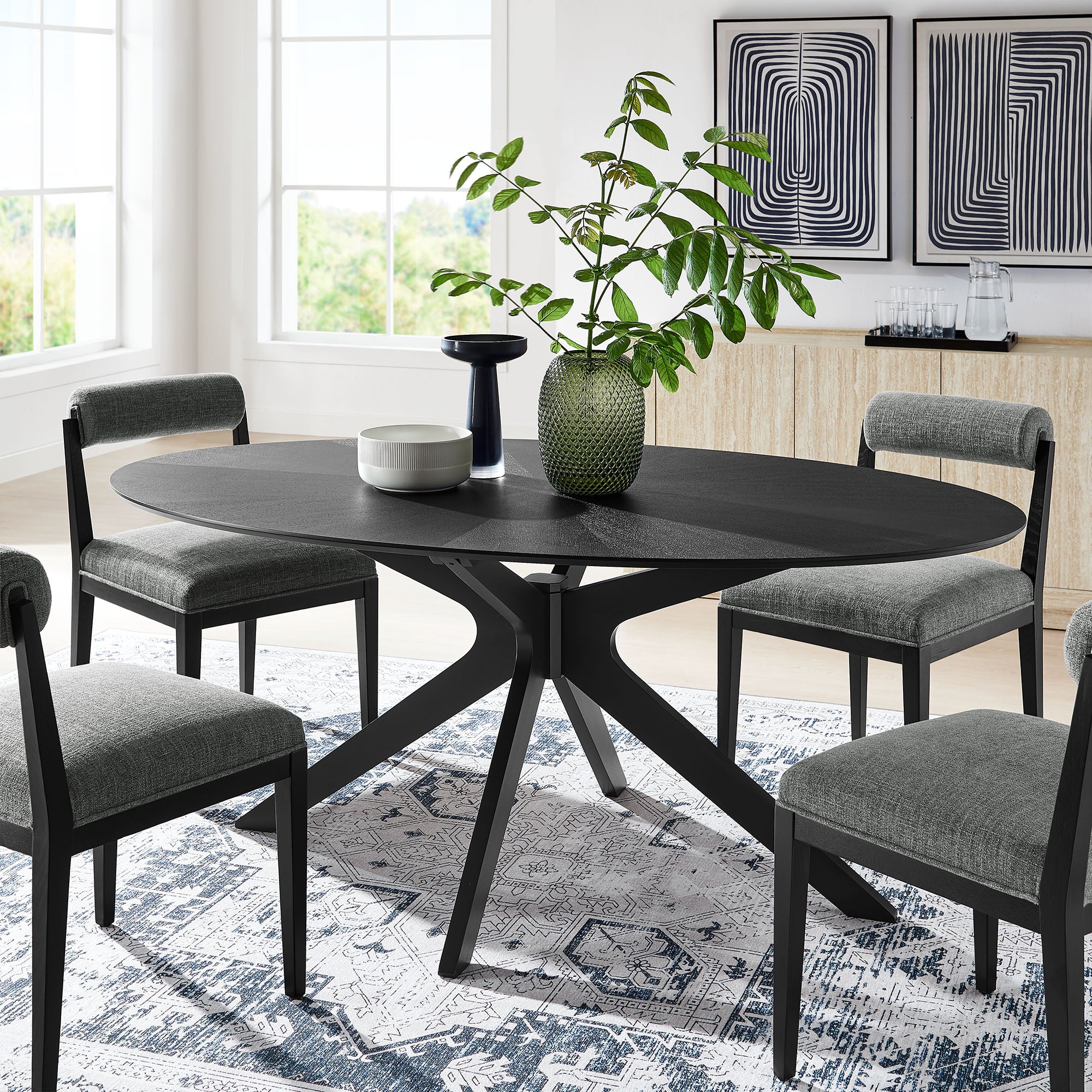Crossroads 71" Oval Wood Dining Table - Black