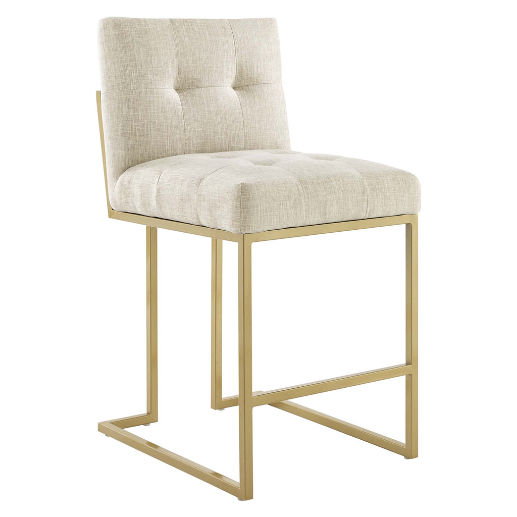 Privy Gold Stainless Steel Upholstered Fabric Counter Stool - Gold Beige