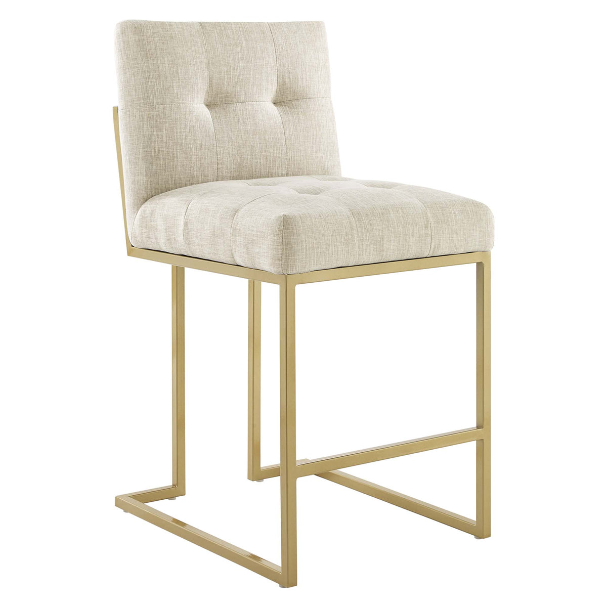 Privy Gold Stainless Steel Upholstered Fabric Counter Stool - Gold Beige