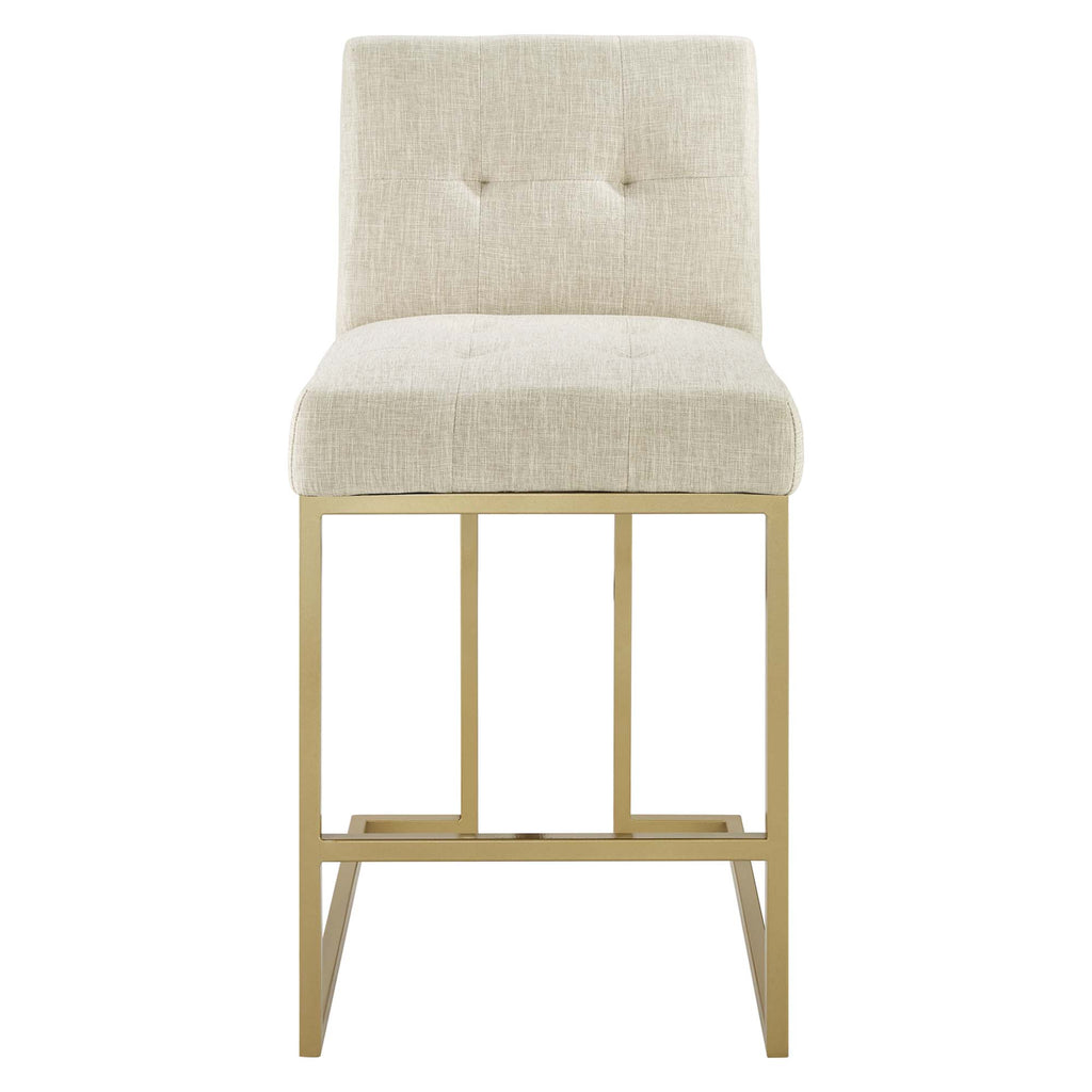 Privy Gold Stainless Steel Upholstered Fabric Counter Stool - Gold Beige