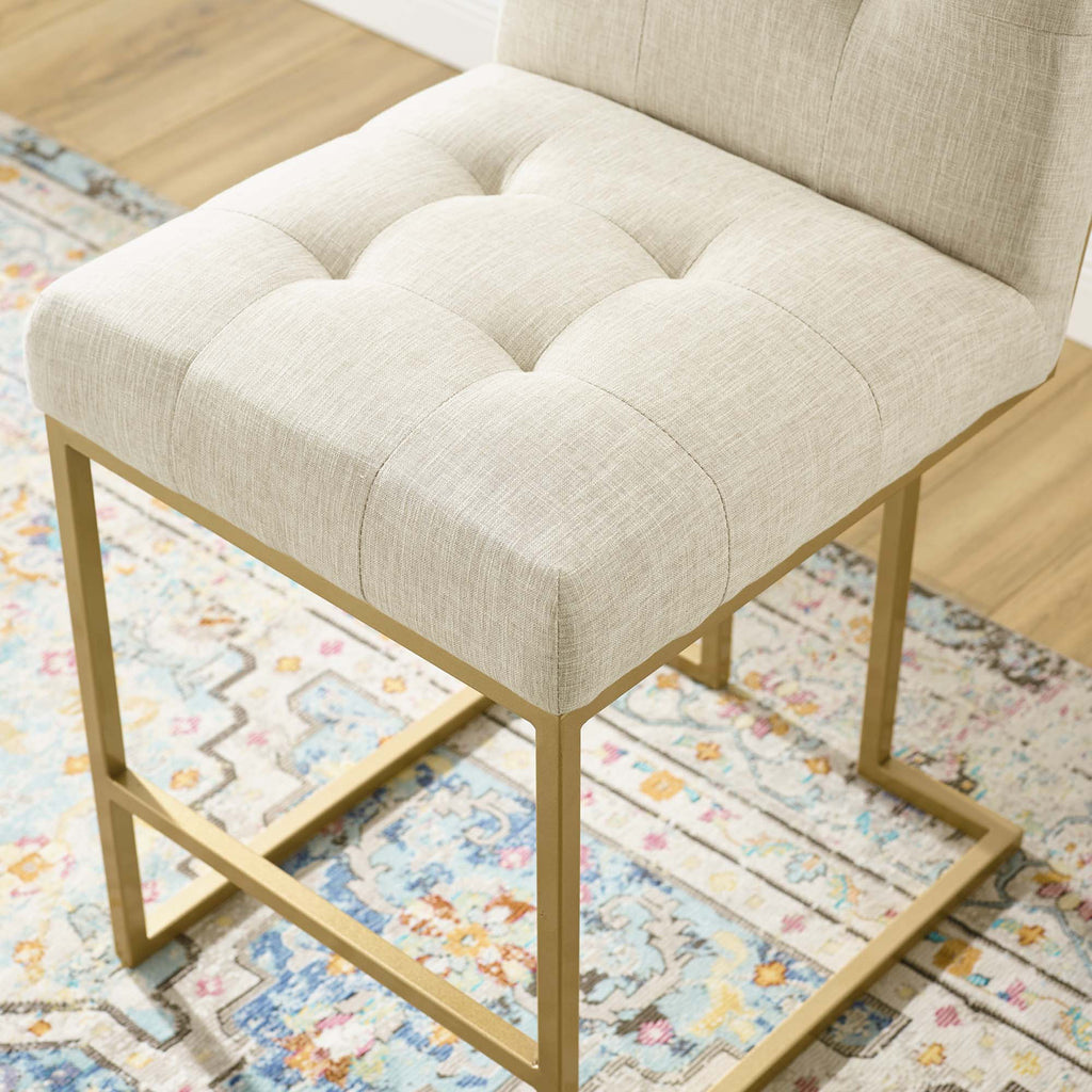 Privy Gold Stainless Steel Upholstered Fabric Counter Stool - Gold Beige