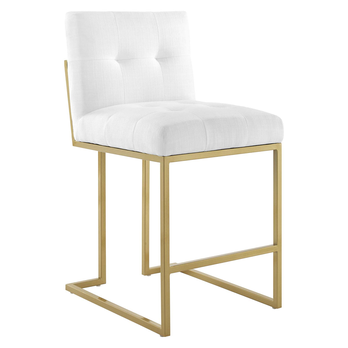 Privy Gold Stainless Steel Upholstered Fabric Counter Stool - Gold White