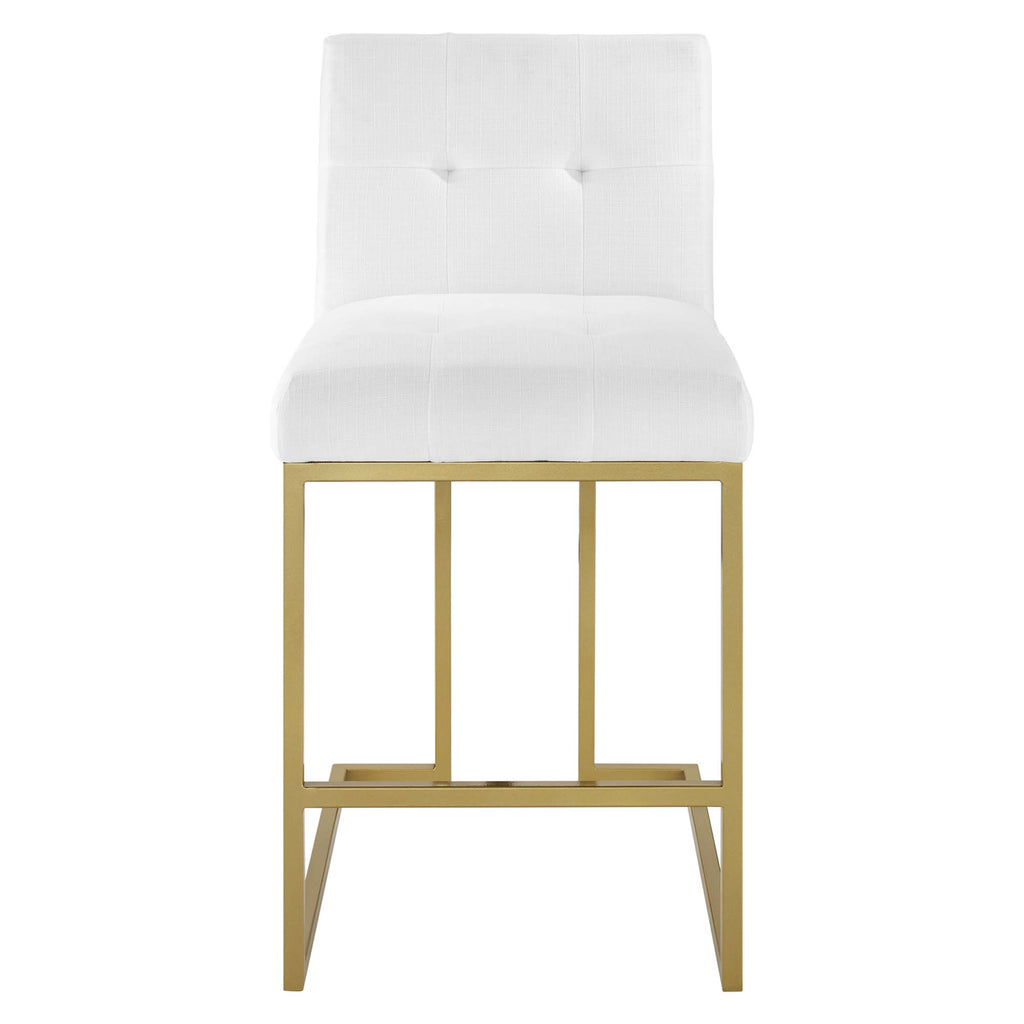 Privy Gold Stainless Steel Upholstered Fabric Counter Stool - Gold White