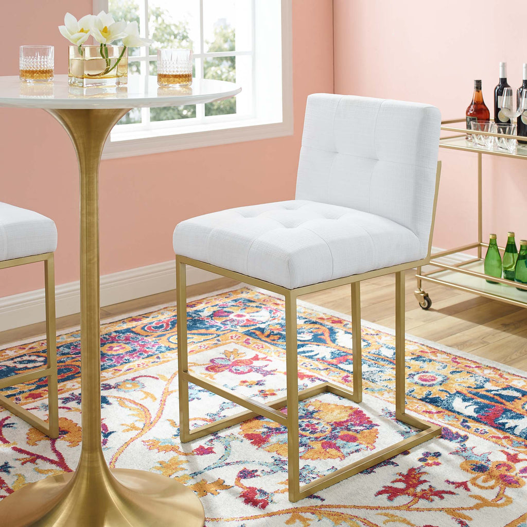 Privy Gold Stainless Steel Upholstered Fabric Counter Stool - Gold White