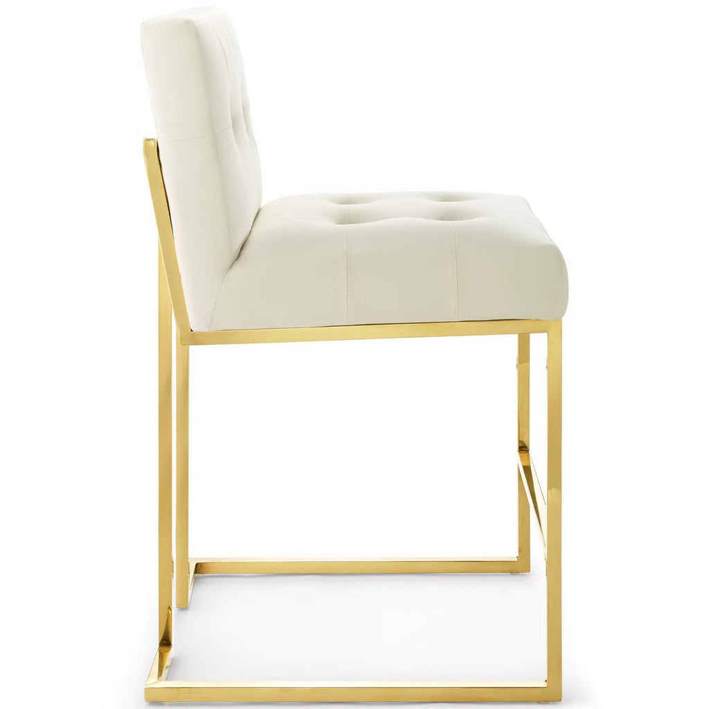Privy Gold Stainless Steel Performance Velvet Counter Stool - Gold Ivory