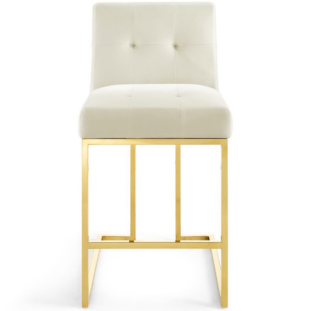 Privy Gold Stainless Steel Performance Velvet Counter Stool - Gold Ivory