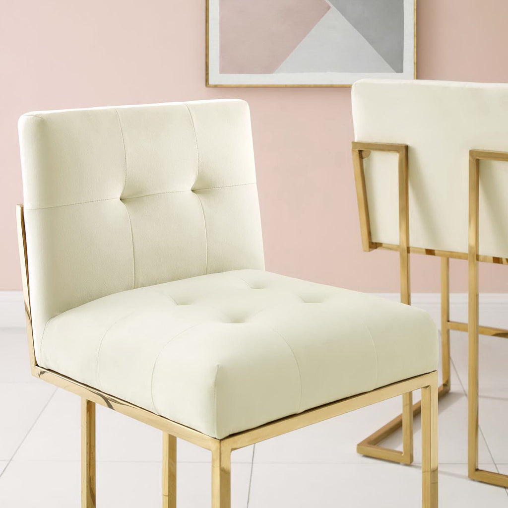 Privy Gold Stainless Steel Performance Velvet Counter Stool - Gold Ivory