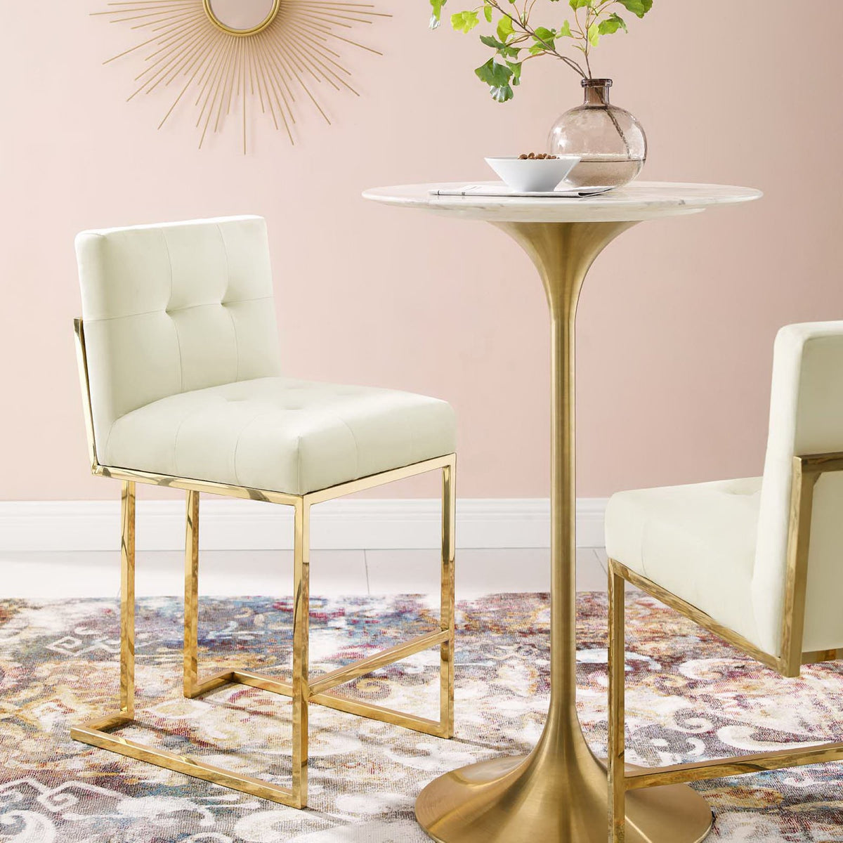 Privy Gold Stainless Steel Performance Velvet Counter Stool - Gold Ivory