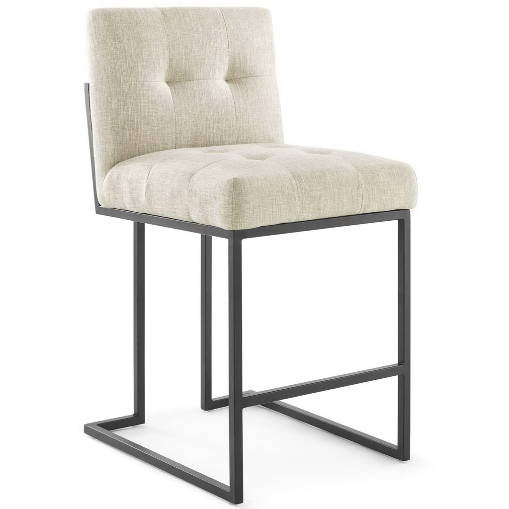Privy Black Stainless Steel Upholstered Fabric Counter Stool - Black Beige