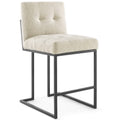 Privy Black Stainless Steel Upholstered Fabric Counter Stool - Black Beige
