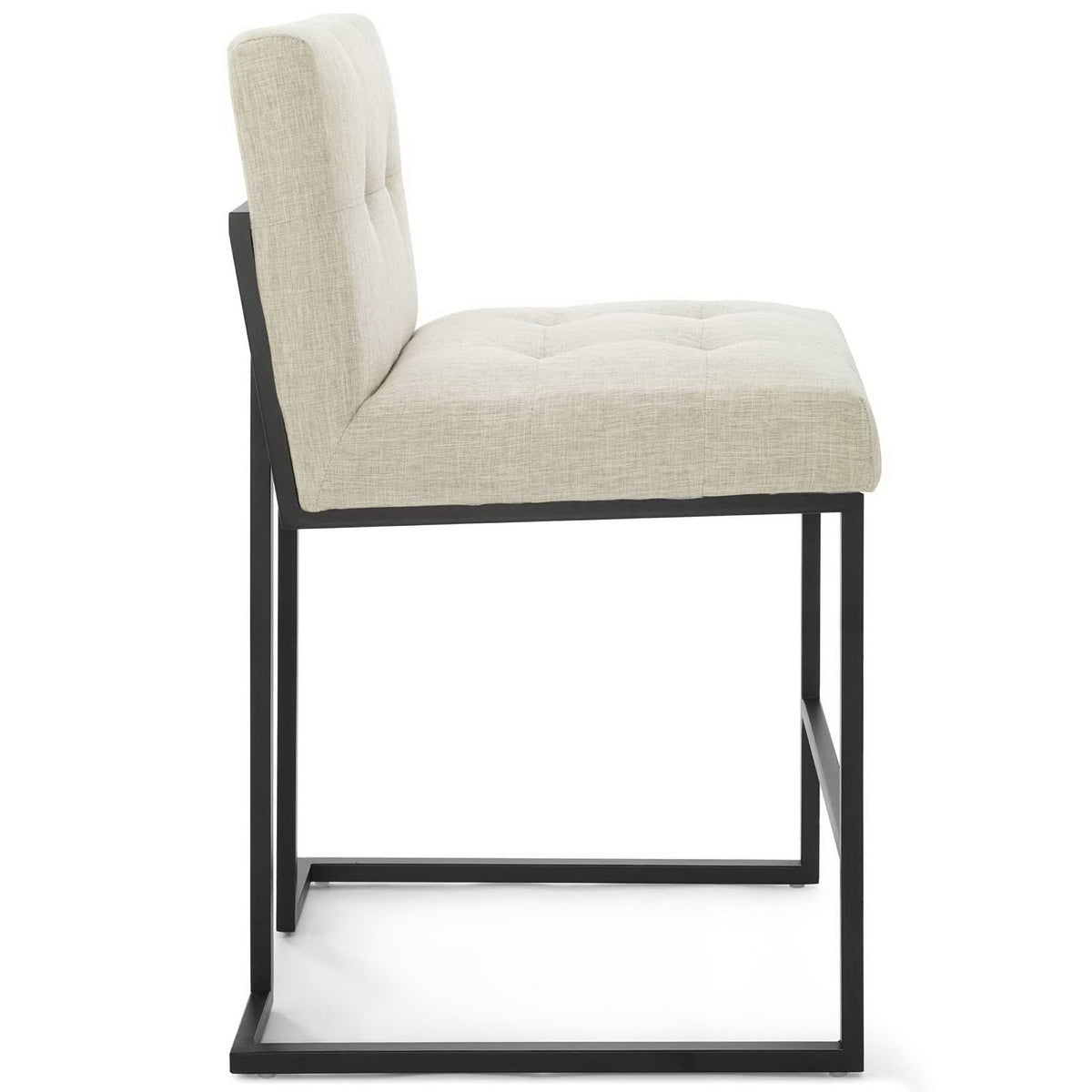 Privy Black Stainless Steel Upholstered Fabric Counter Stool - Black Beige