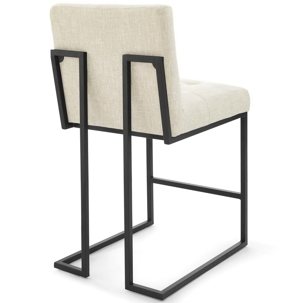 Privy Black Stainless Steel Upholstered Fabric Counter Stool - Black Beige
