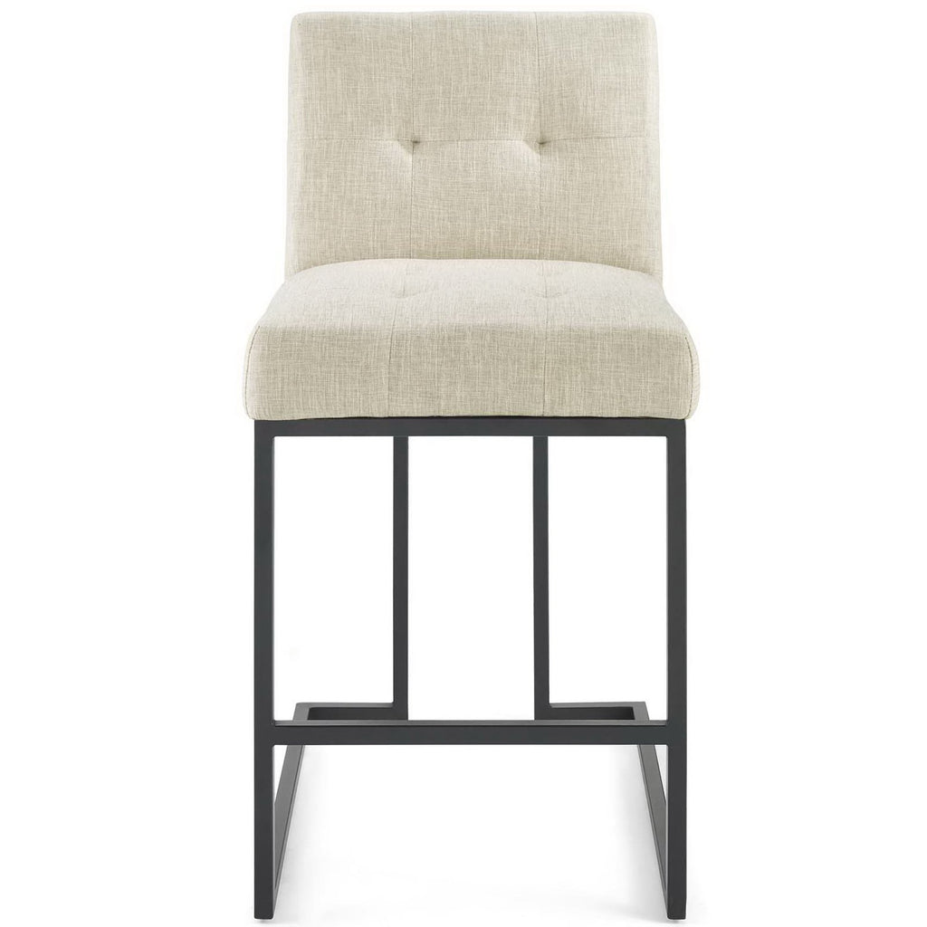 Privy Black Stainless Steel Upholstered Fabric Counter Stool - Black Beige
