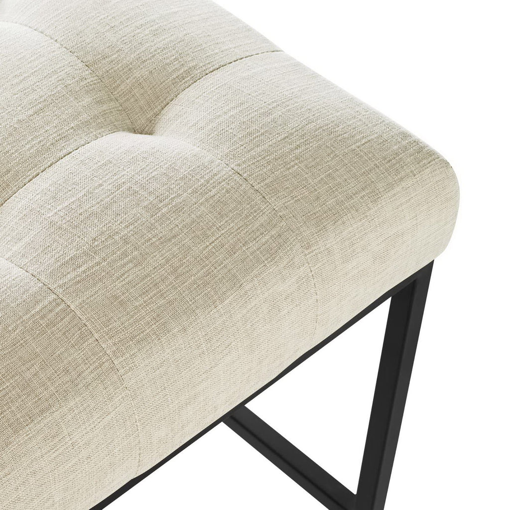 Privy Black Stainless Steel Upholstered Fabric Counter Stool - Black Beige