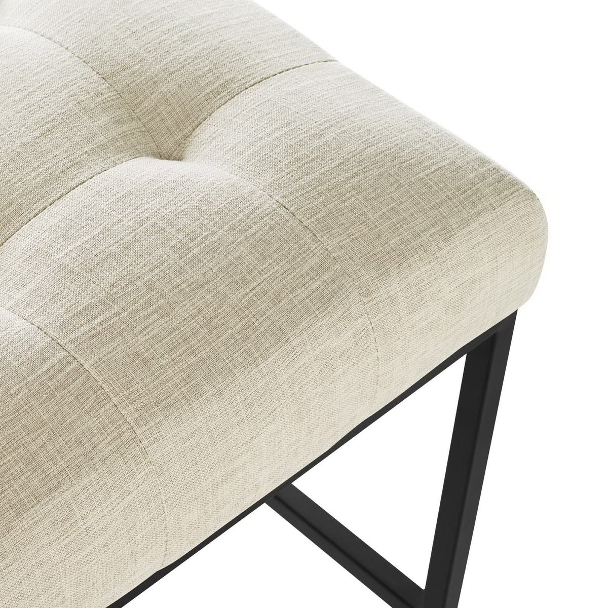 Privy Black Stainless Steel Upholstered Fabric Counter Stool - Black Beige