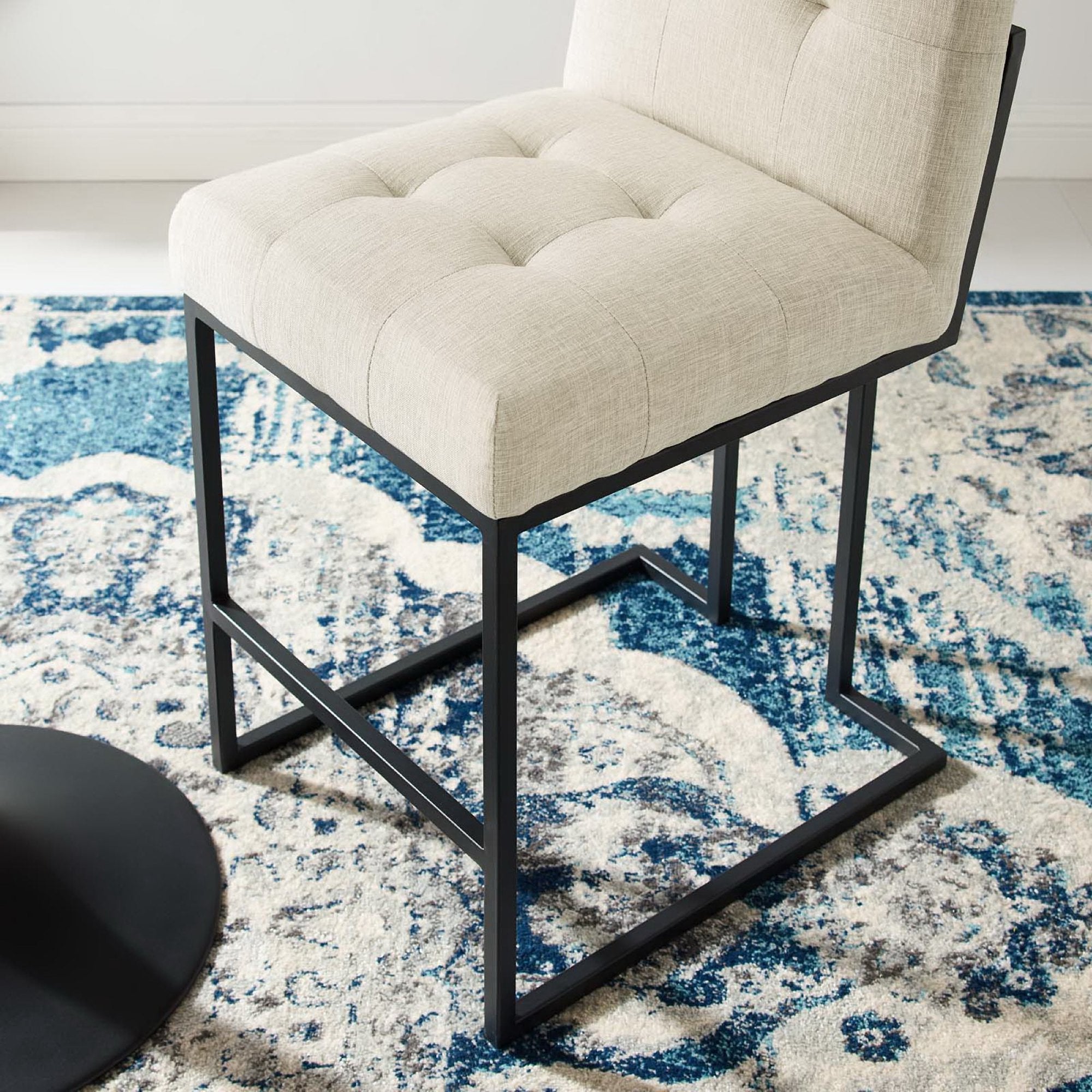 Privy Black Stainless Steel Upholstered Fabric Counter Stool - Black Beige