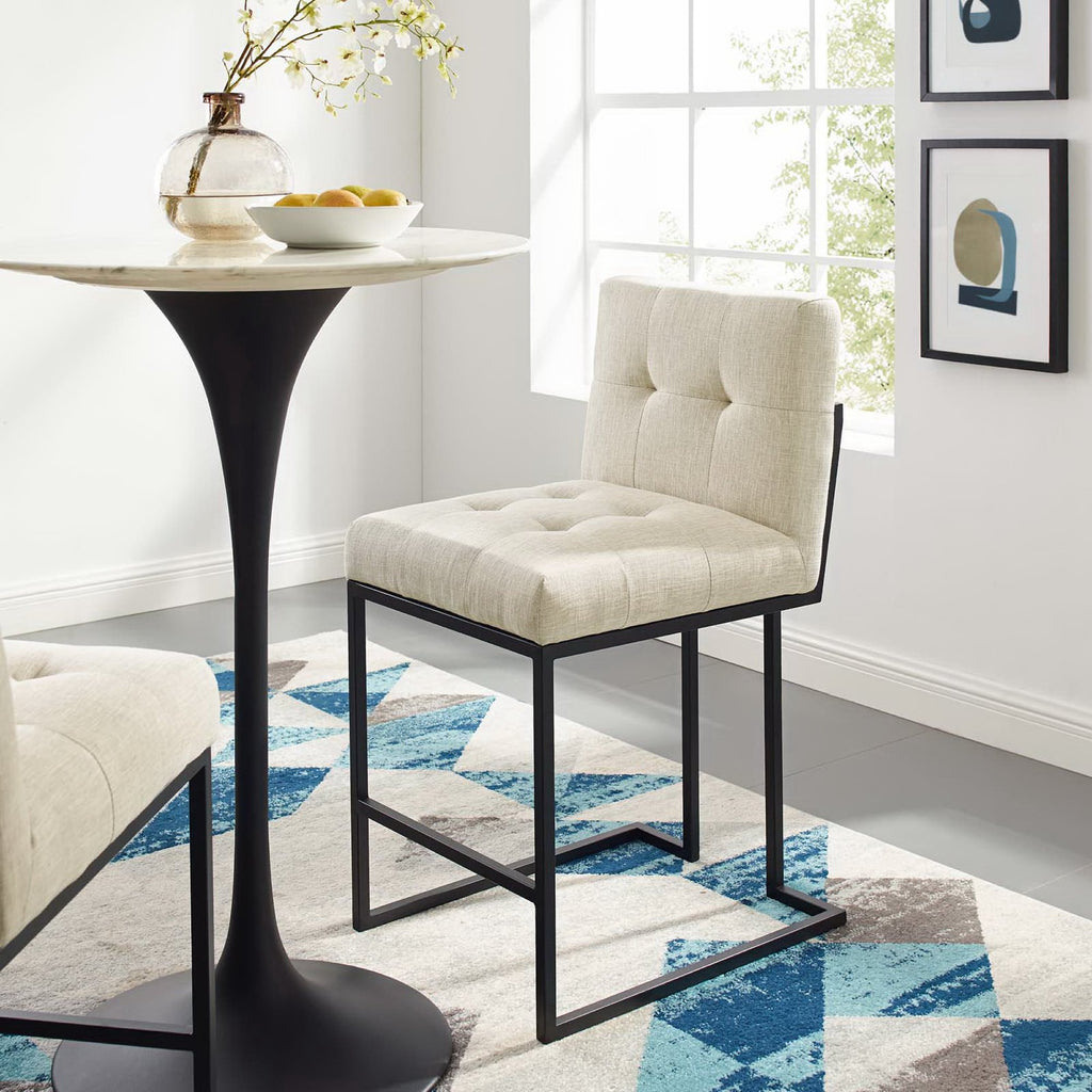 Privy Black Stainless Steel Upholstered Fabric Counter Stool - Black Beige